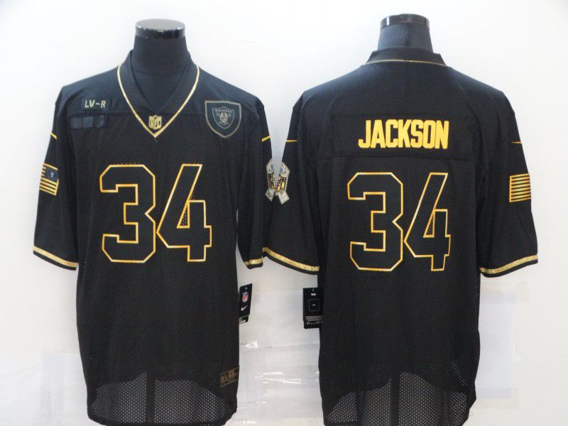 Men Oakland Raiders #34 Jackson Black Retro Gold Lettering 2020 Nike NFL Jersey->oakland raiders->NFL Jersey